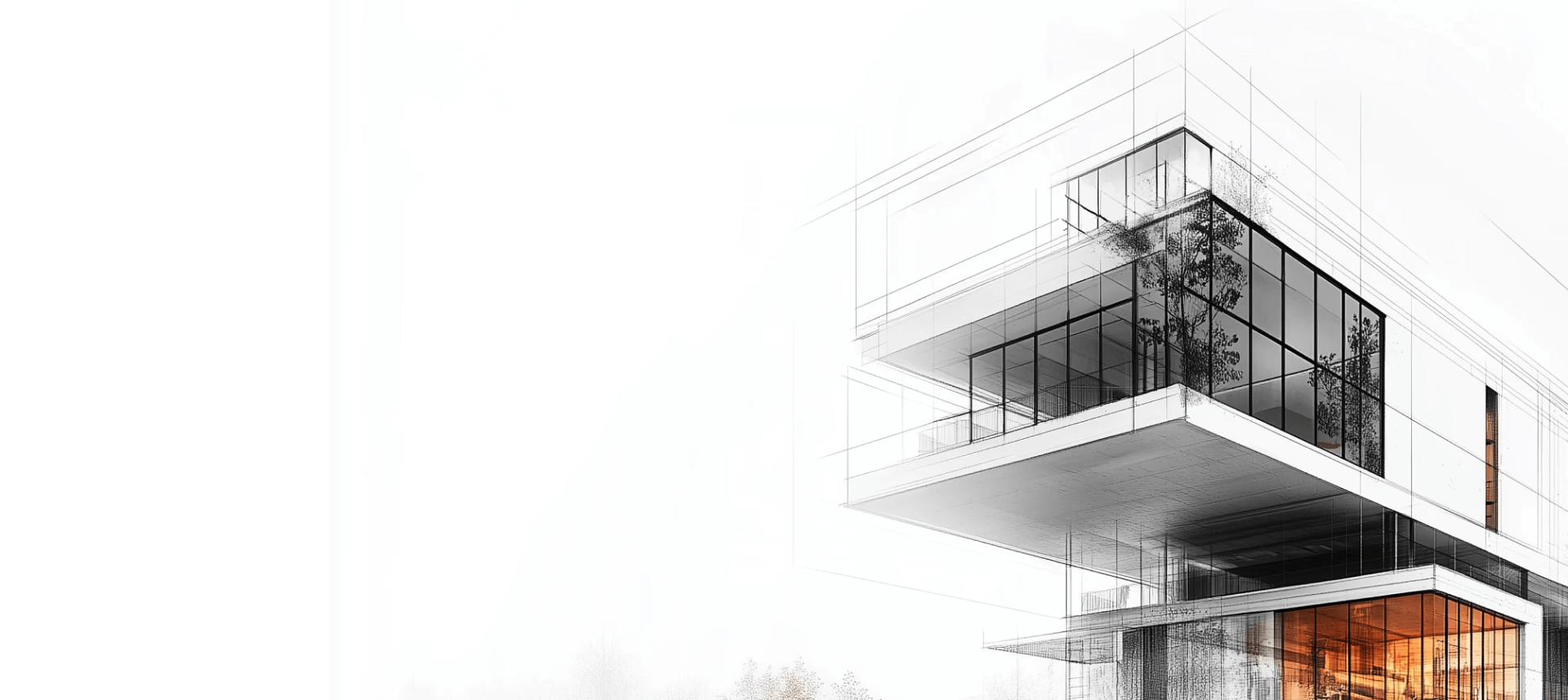 Architectural drawing of a sleek, modern house